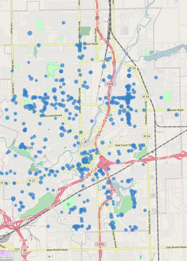 Based on our statistical models, we can display locations which we estimate to be at high risk of lead contamination.