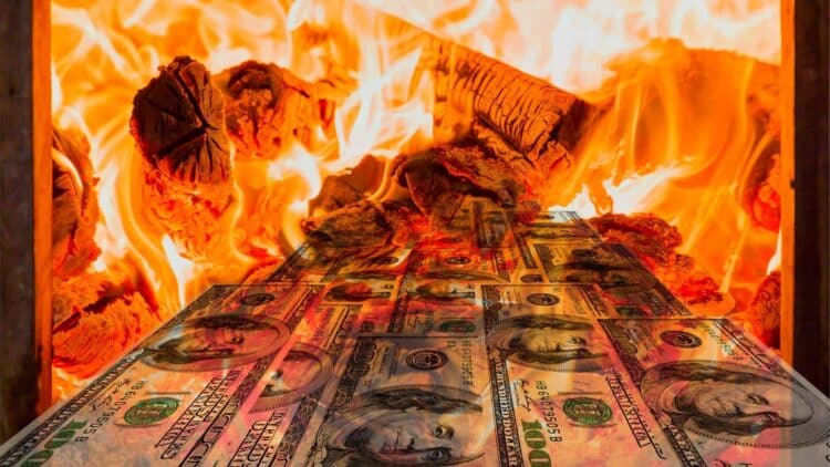 Dollars burning