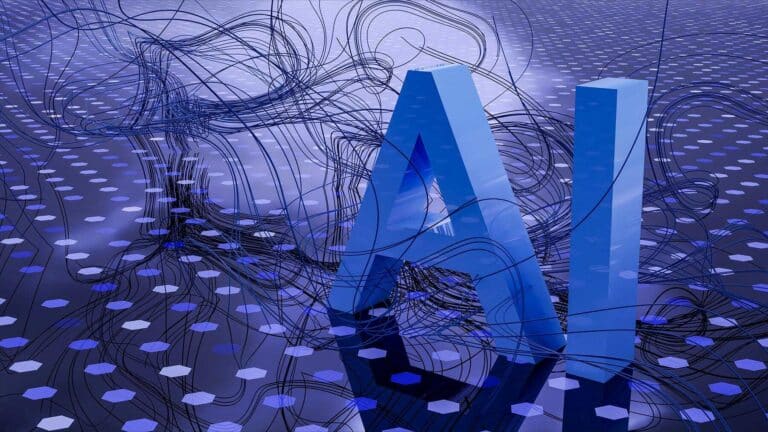 Blue AI text symbolizing scalable technology