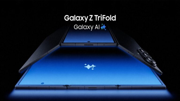 Samsung tri-fold Galaxy smartphone unfolded view
