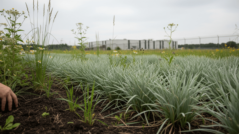 Native Black Belt Prairie grasses restored beside a large data center campus in Alabama, 1 5