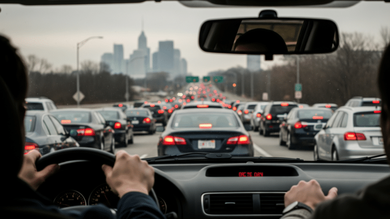 Highway gridlock illustrating traffic congestion cost to American commuters, 49 hours