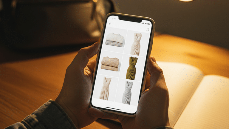 Hands holding a smartphone using Google AI Mode shopping tools