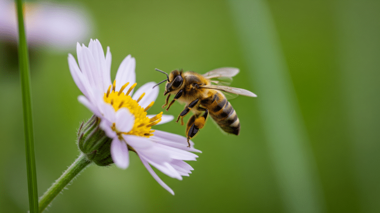 Honeybee hovering close to a flower, bee brain pattern recognition study, backyard bee