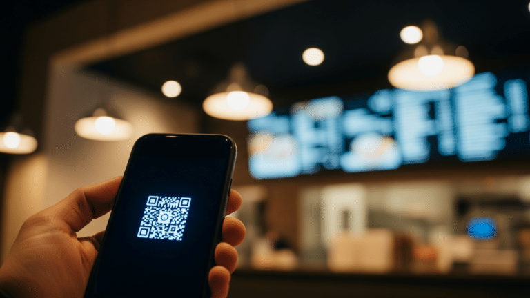 Hands holding a smartphone showing a loyalty app QR code during a credential stuffing breach notification