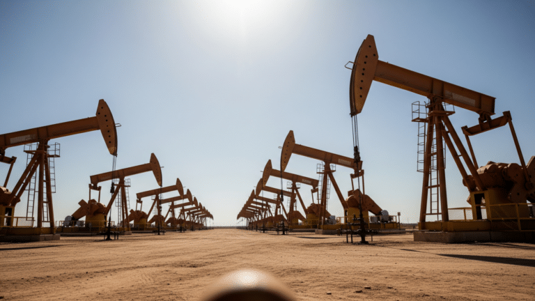 Pumpjacks operating in a Texas oil field representing record U.S. crude oil production
