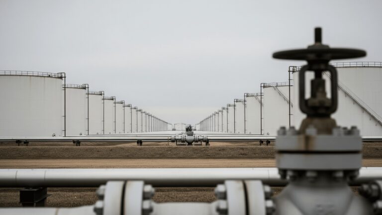 Rows of crude oil storage tanks at Cushing Oklahoma tank farm, cushing crude