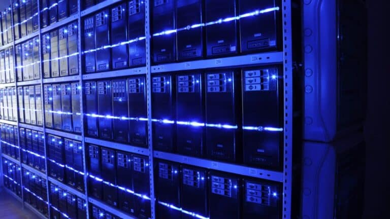 Rows of servers inside a data center