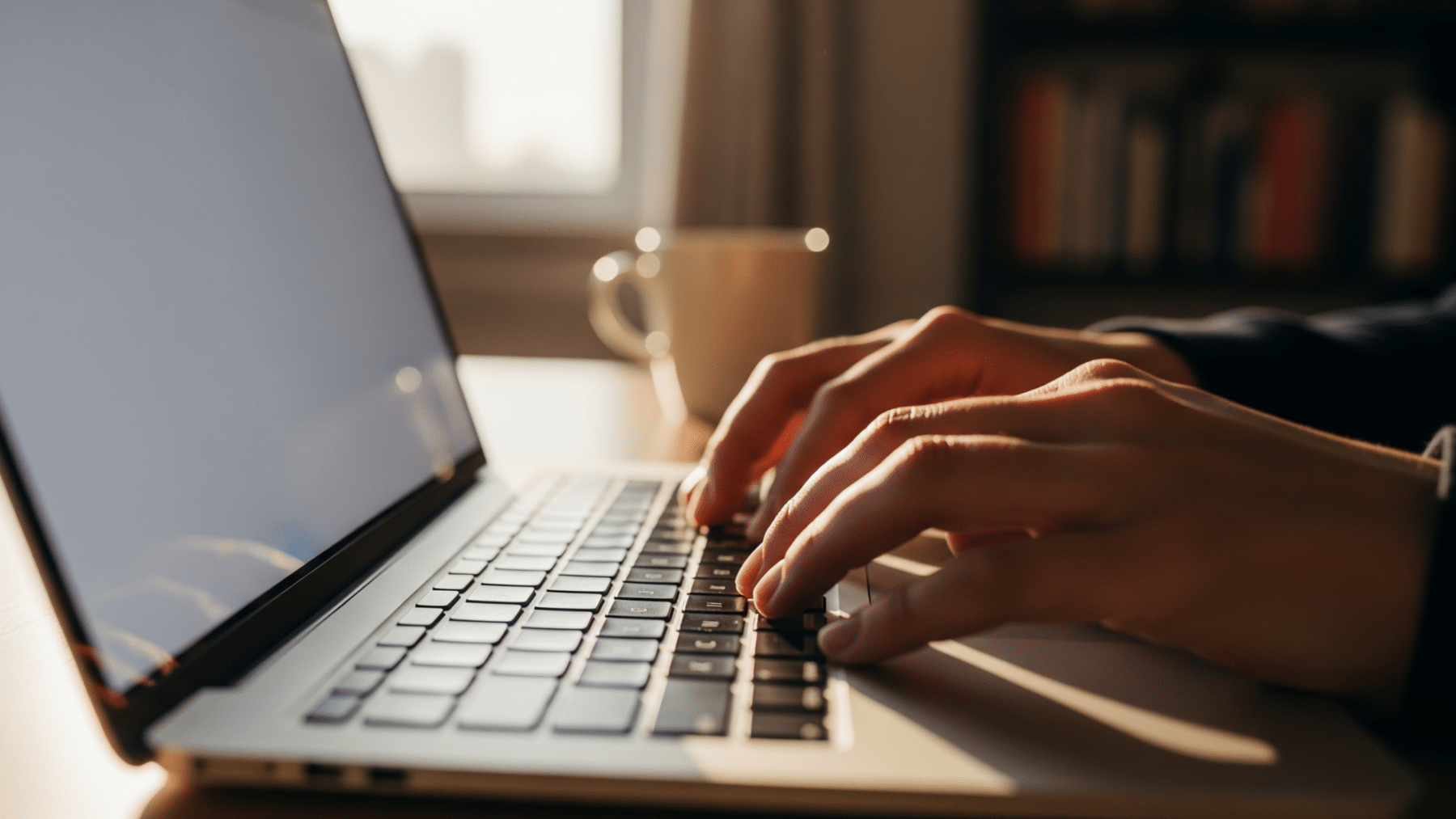 hands typing on a laptop keyboard representing AI training data, each day