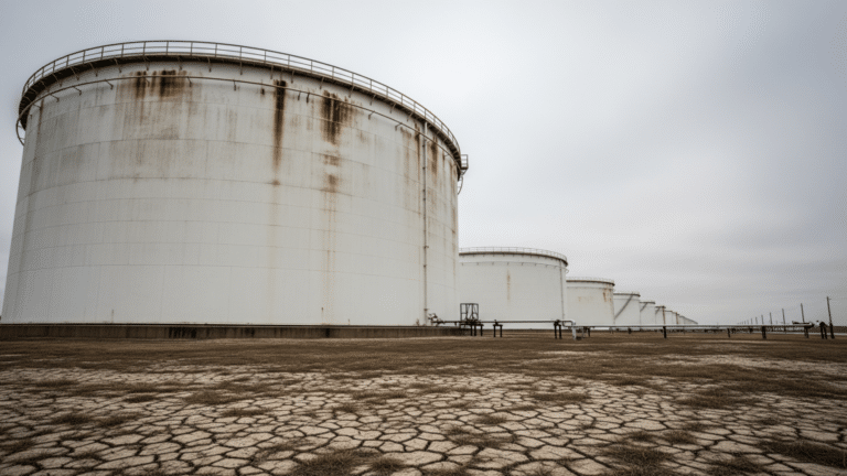 Large crude oil storage tanks at a tank farm near Cushing Oklahoma, eia explains