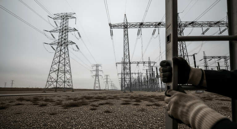 High-voltage transmission towers under overcast sky representing U.S. energy consumption history, eia traces