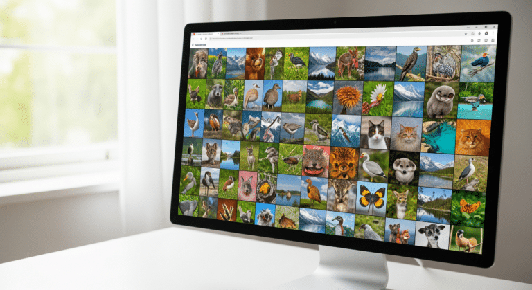 Colorful image grid on a desktop screen representing Google Images visual search