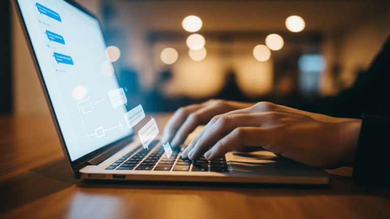 Hands typing on a laptop interacting with a GPT-5.6 AI interface