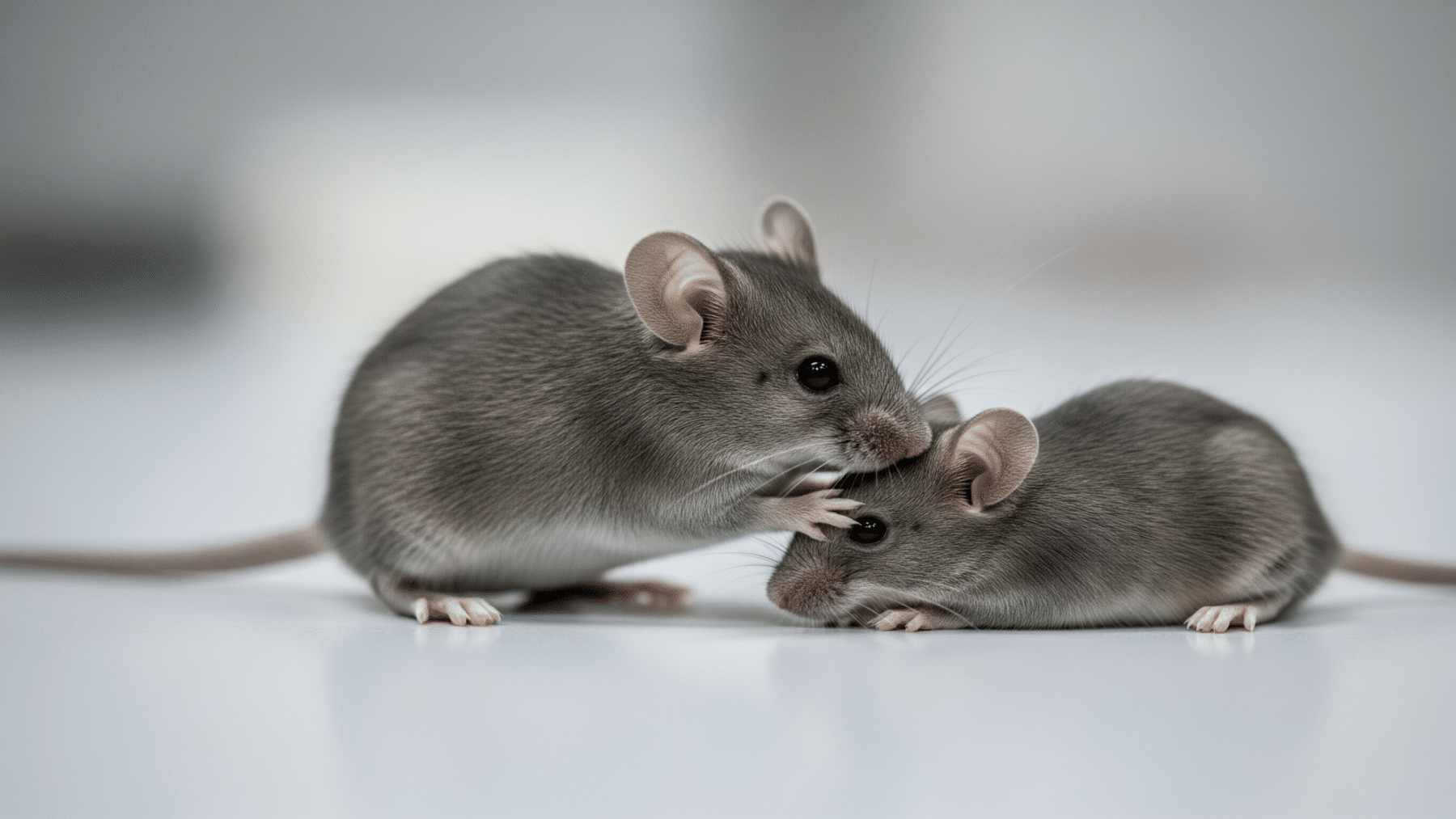 Mouse performing first aid on an unconscious companion in a lab setting, lab mice