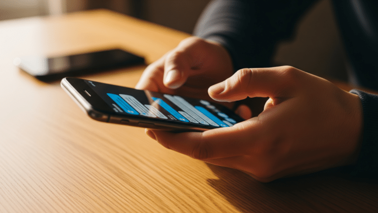 Hands typing a text message on a smartphone, everyday messaging habit