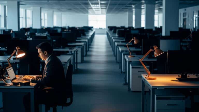 Empty office desks illustrating the scale of worker loneliness in America, more than