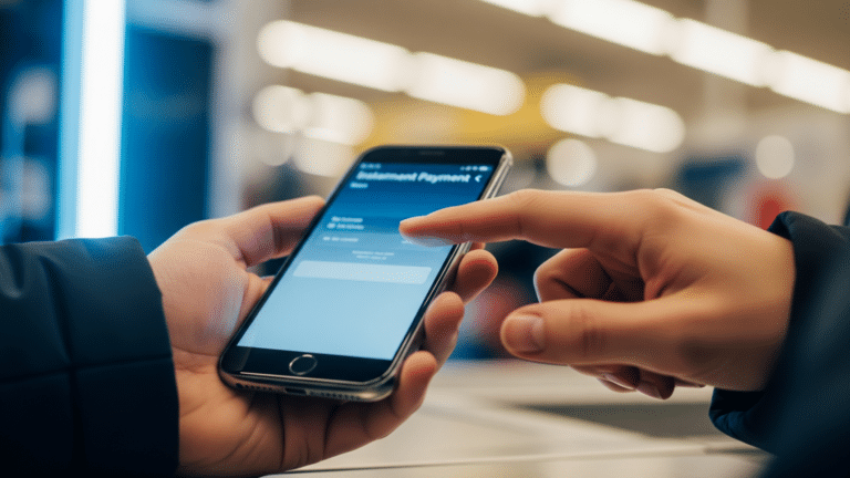 hands tapping a buy now pay later checkout screen at a retail counter, more than