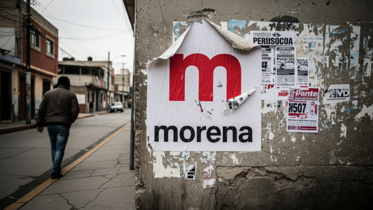 Everyday Mexicans crossing a public plaza, reflecting Morena party support shifts