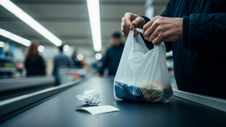 Hands holding a grocery bag at checkout, illustrating everyday cost concerns, most americans