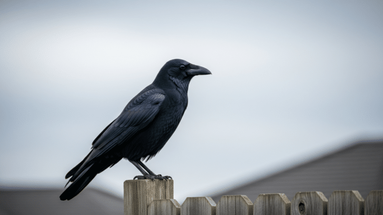 A carrion crow perched on a wooden post, illustrating crows geometry research, most familiar