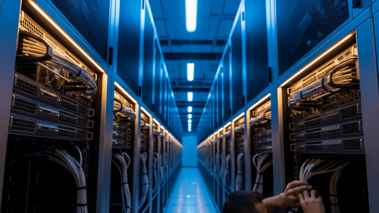 Server racks inside an AI data center representing Vera Rubin infrastructure