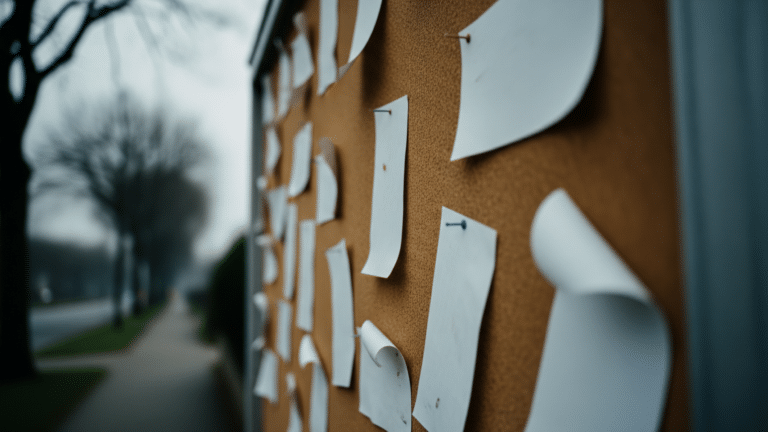 Faded community bulletin board symbolizing low civic engagement in America, pew study