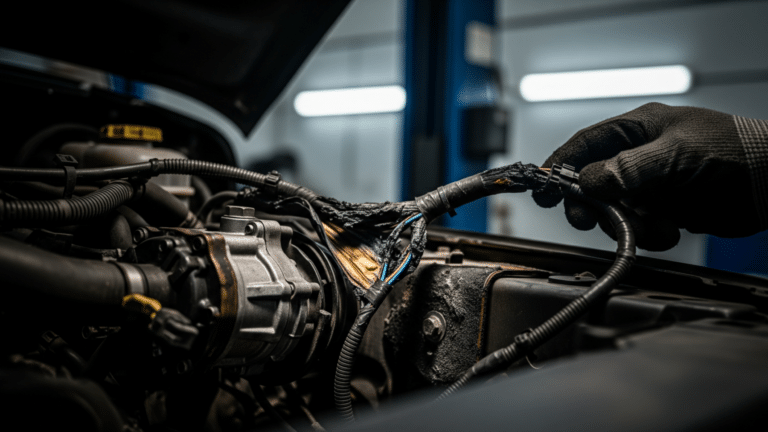 Mechanic inspecting power steering pump wiring in a Jeep Wrangler Gladiator recall, stellantis recalls