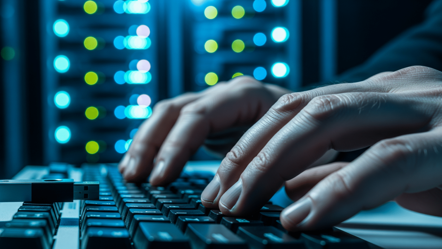 Developer hands at keyboard during LiteLLM supply chain attack investigation, stolen credentials