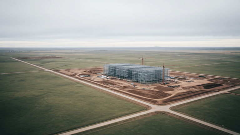 Aerial view of Project Tembo data center campus construction near Cheyenne Wyoming, 716 acre