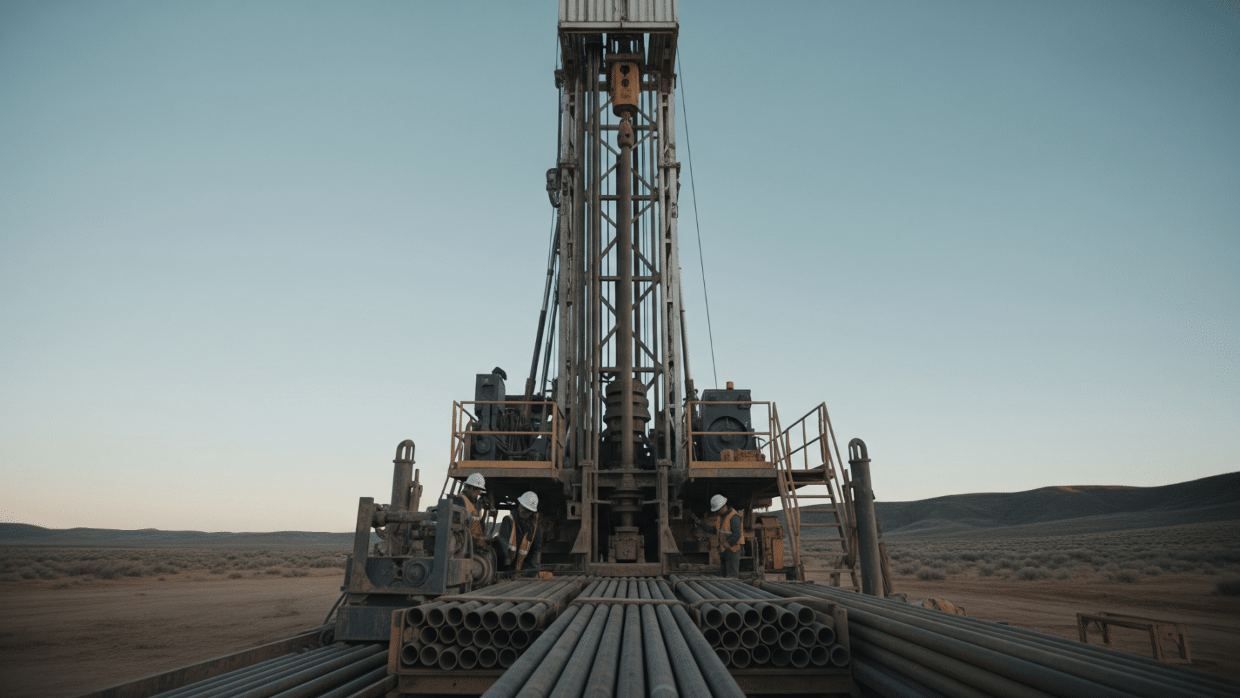 A drill rig in a Utah desert used for enhanced geothermal drilling