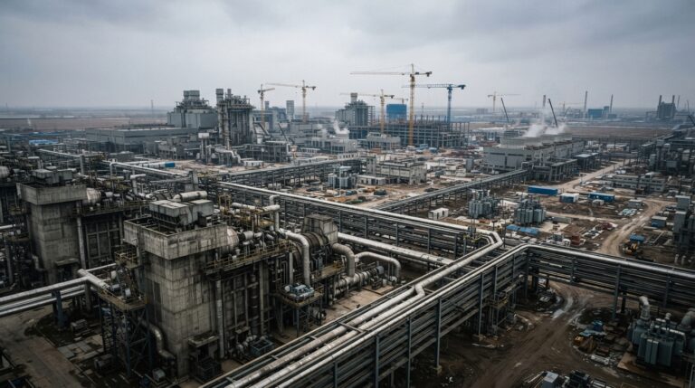 compressed-air energy storage facility above underground salt caverns in Jiangsu China, buried nearly