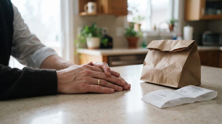Couple's hands resting near a meal delivery bag after outsourcing household chores, couples who