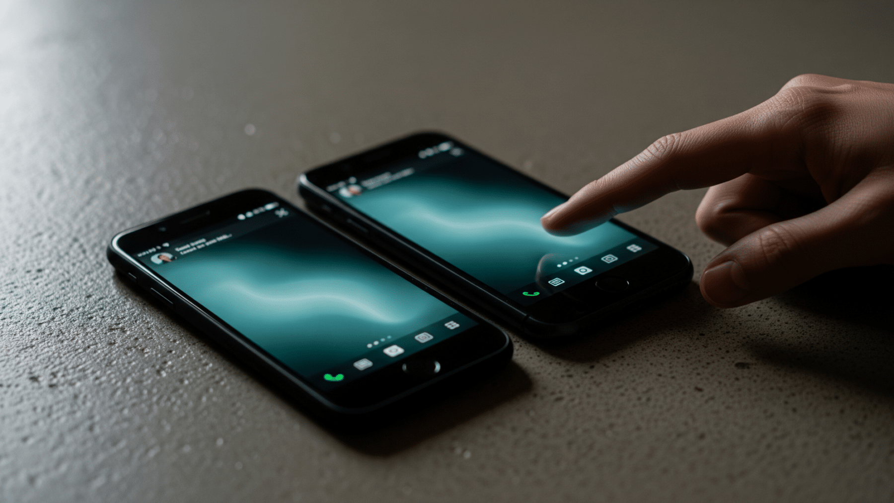 two smartphones side by side showing text social feeds, daily mobile users split-screen