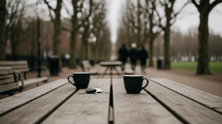 Empty coffee cups on a park table, fewer close friends concept