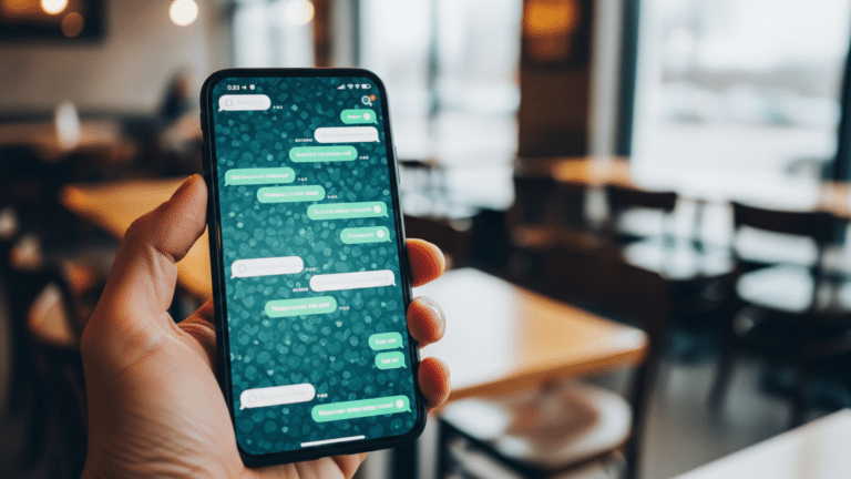 Hand holding smartphone showing messaging app, illustrating 3 billion users milestone, free messaging