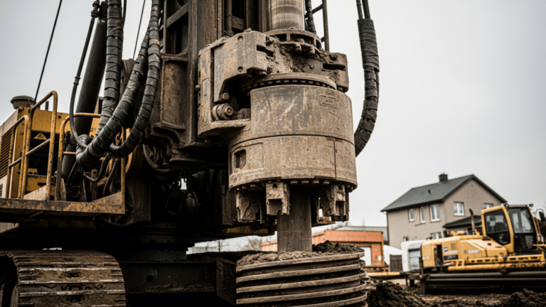Residential drilling rig boring a geothermal heat pump ground loop