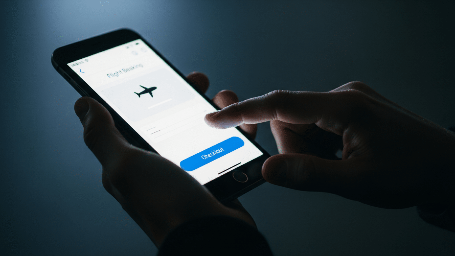 Hands hovering over a smartphone booking screen showing hidden fees at checkout