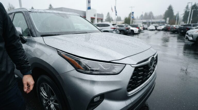 Hybrid SUV on a dealership lot illustrating record hybrid sales, japanese automaker