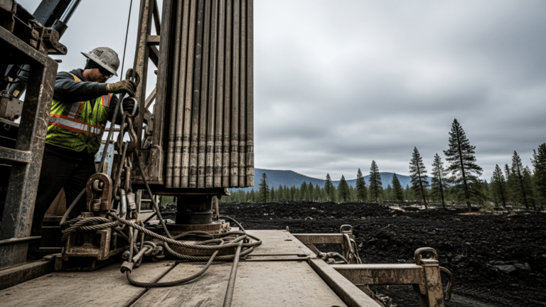 Drill rig at a geothermal field on the flank of an Oregon volcano targeting superhot rock