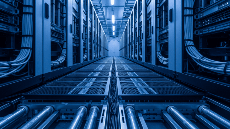 Liquid-cooled AI data center server racks housing Vera Rubin chips