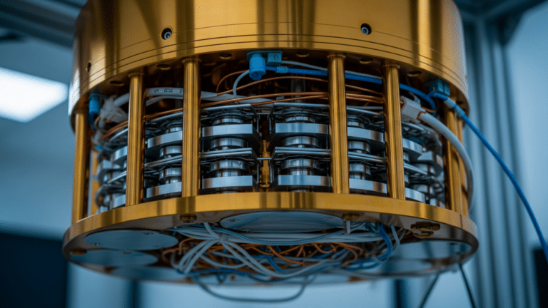 Gold dilution refrigerator of a superconducting quantum computer in a laboratory