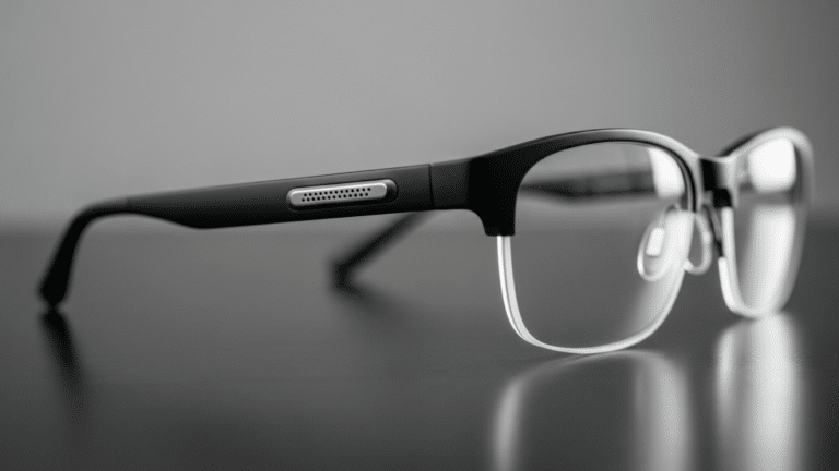 Samsung Galaxy Glasses resting on a dark surface under cool indoor light, samsung intelligent
