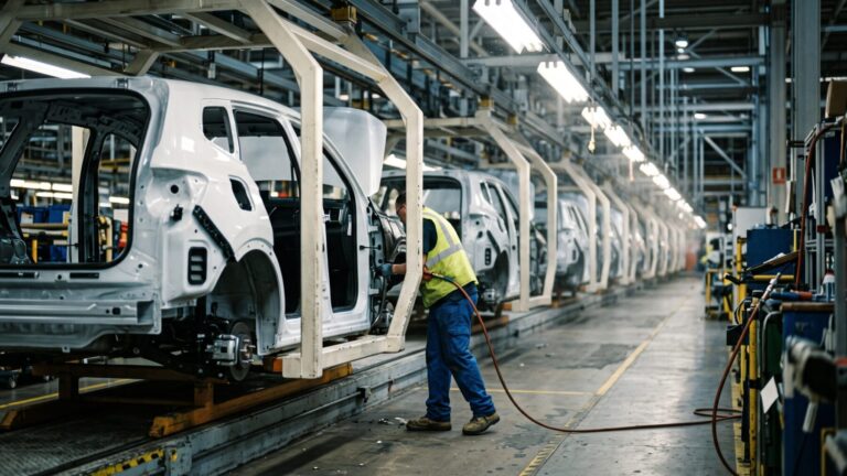 Stellantis Q2 earnings recovery reflected on an automotive assembly line