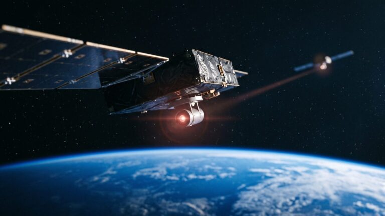 compact satellite laser mesh terminal aimed at a distant node in low Earth orbit, 4 000