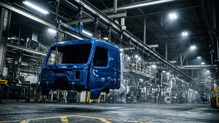 Painted truck body on conveyor at a Kentucky Truck Plant assembly line, ford commits