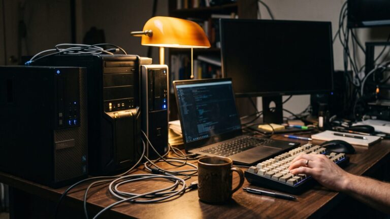 Home desk with multiple PCs running NVIDIA PAIR local AI software, nvidia releases