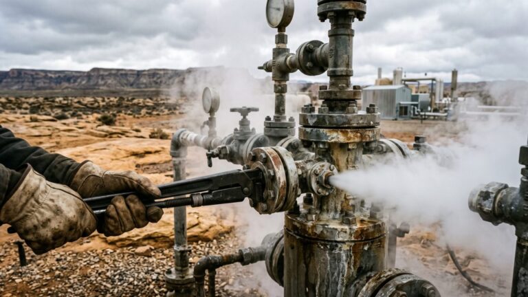 Geothermal wellhead steel casing and valve flanges at Utah drill site, pnnl fervo
