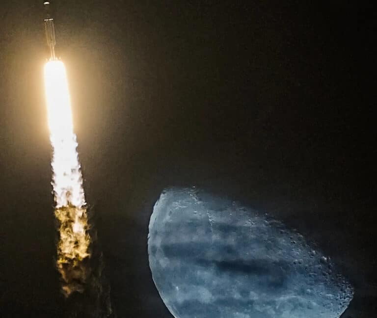 Falcon Heavy rocket launching at night from Florida pad
