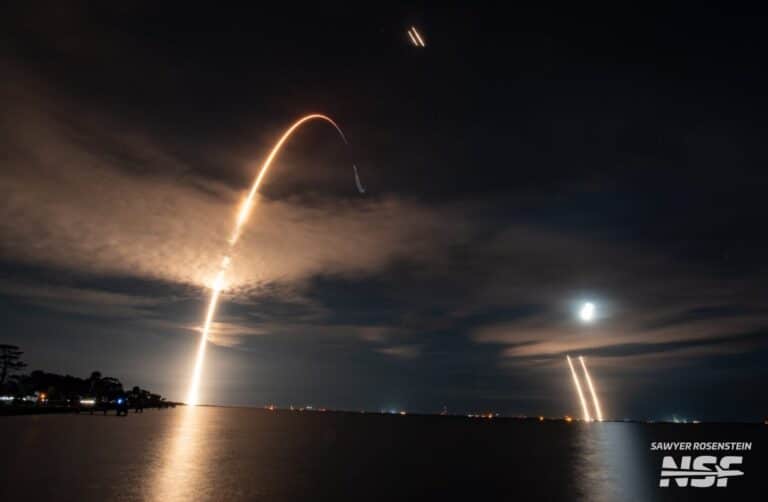 Falcon Heavy rocket launching at night from Florida pad