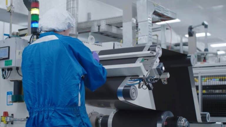 Battery cells on an assembly line represent GM's new LMR battery